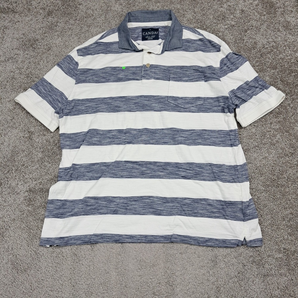 Canda C&A Mens‎ XL Blue White Striped Short Sleeve Cotton Polo Shirt